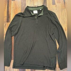 Billy Reid Men’s L/S Slub Striped Polo - Green - Large